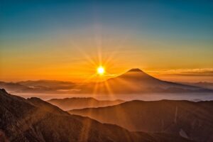 mount fuji, japan, volcano, mountain, nature, mountains, mystery, sunrise, sunlight, landscape, natural